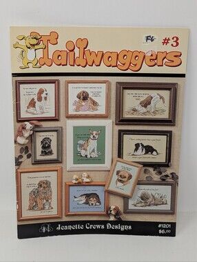 Tailwaggers 3 Dog Puppy Cross Stitch Pattern Book Jeanette Crews Designs #1201